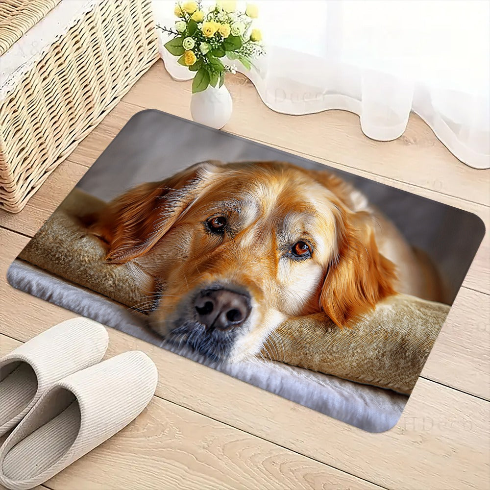 1pc Extra Large Rectangular Dog Bed Mat - Soft Plush Cushioned Floor Bed with Golden Retriever Design, Machine Washable Pet Bed for Large Rooms, Ideal for Small to Medium Dogs - Cozy Indoor Mat for Hardwood & Mat Floors, Durable & Easy Clean, Enhances