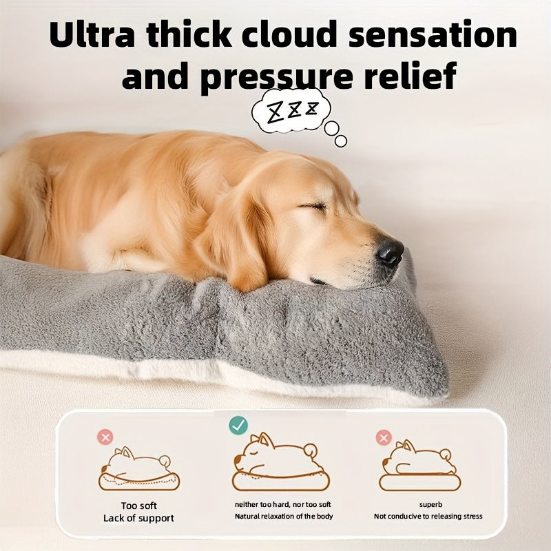 Extra-Large Thickened Dog Bed for Medium & Large Dogs - Washable Polyester Kennel Mat with Plush Gray Surface, Durable Square Design for Indoor/Outdoor Use, Winter Warmth & Easy Cleaning, Dog Bed Mat, Cozy Pet Furniture, Cozy Pet Accessory, Thickened