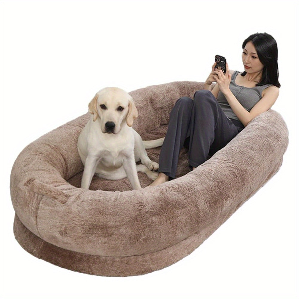 72"x43"x11" Extra-Large Plush Bean Bag Chair - Soft Fleece, Removable Blanket & Pillow, Easy-Clean, Perfect for Relaxing & Sleeping, Brown