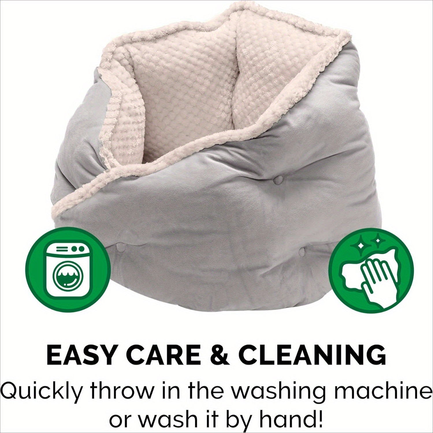 1pc Cozy Minky Plush & Velvet Pet Bed for Cats & Small Dogs, Non-Slip Bottom, Soft Gray with White Trim, Washable & Durable, Holds Up to 35 lbs, Perfect for Indoor Comfort, Cute Cat Bed