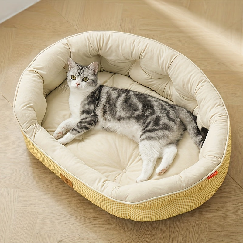 Round Grid Dog Bed - Durable Polyester Pet Bed with Plush Polypropylene Fill, Easy-Clean Machine-Washable All-Season Cozy Sleeping Pad for Small Medium Large Dogs, Mixed Colors, Dog Bed, Pet Furniture, Simple Design, Easy Maintenance