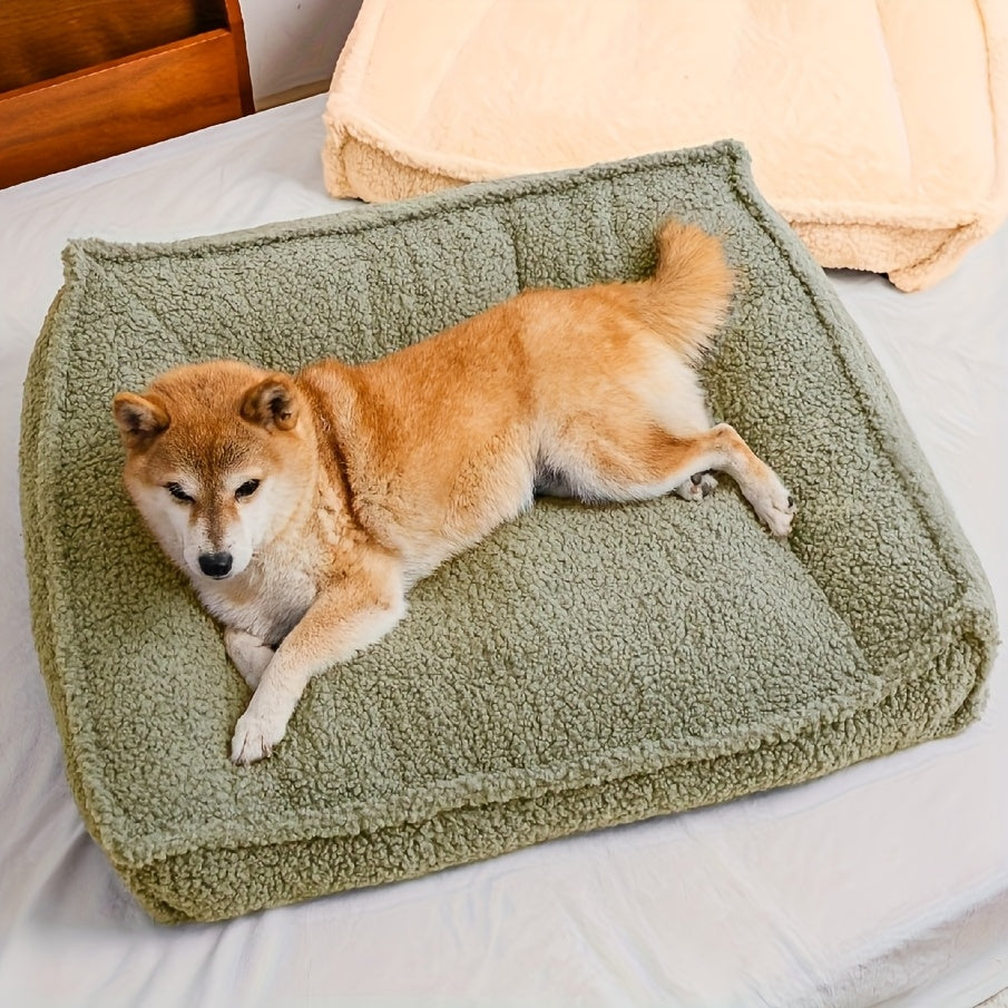 4-Season Pet Bed for Small to Medium Dogs & Cats - Washable Neck Support with Removable Pillow, Soft Plush Beige & Green Dog Bed with Marble Pattern, Durable Lightweight Design for Home & Travel, Pet Bed for Dogs, Cozy Pet Furniture, Stylish Pet