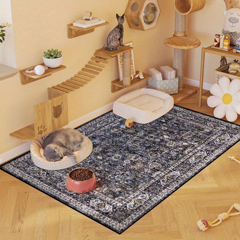 1pc Vintage Blue Bohemian Floral Pet Bed Mat - Plush, Easy-Clean, Non-Slip Dog & Cat Mat for Large Pets, Durable & Comfortable Cage Mat for Dogs and Cats, Pet Bed Mat, Bohemian Style Mat, Easy Clean Mat
