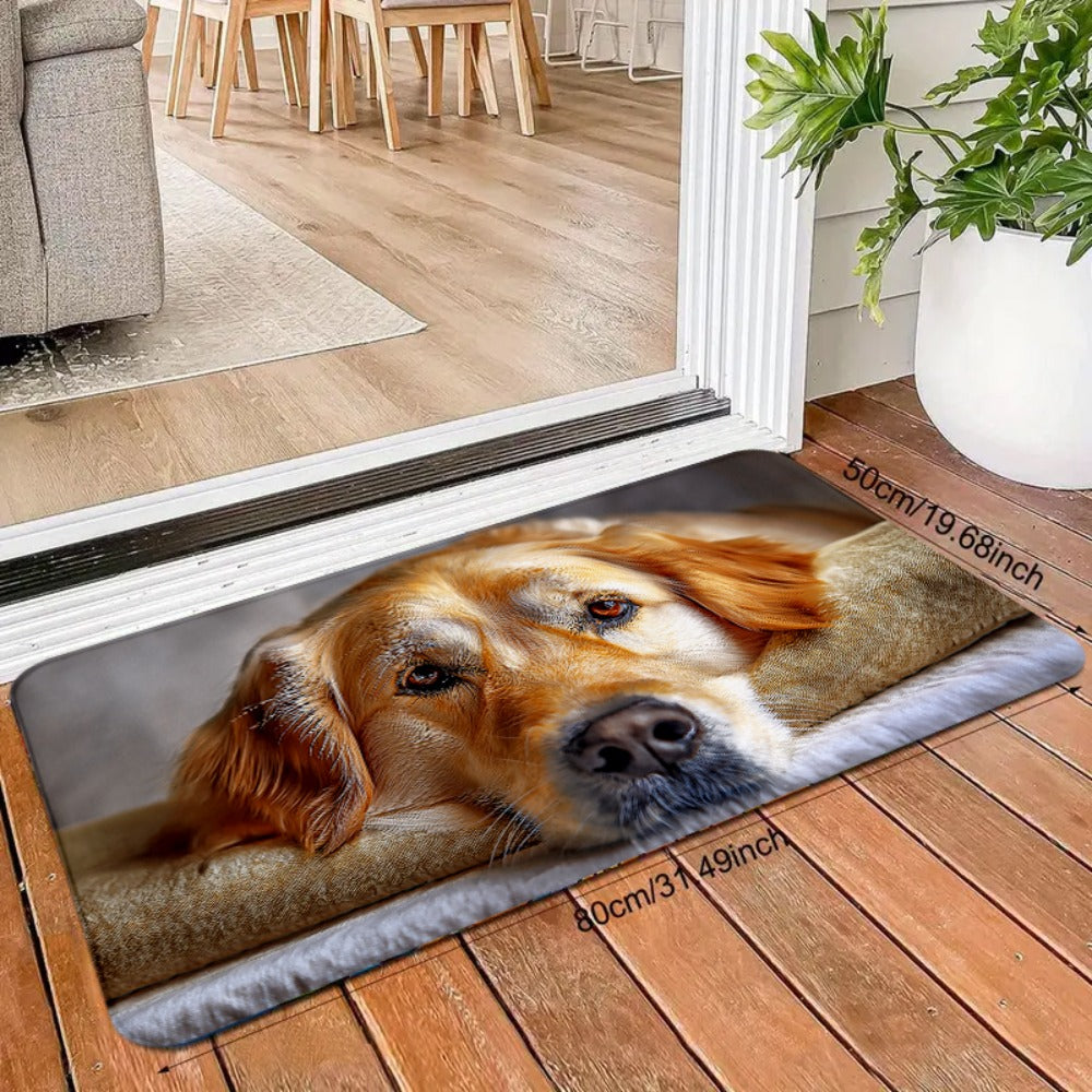 1pc Extra Large Rectangular Dog Bed Mat - Soft Plush Cushioned Floor Bed with Golden Retriever Design, Machine Washable Pet Bed for Large Rooms, Ideal for Small to Medium Dogs - Cozy Indoor Mat for Hardwood & Mat Floors, Durable & Easy Clean, Enhances