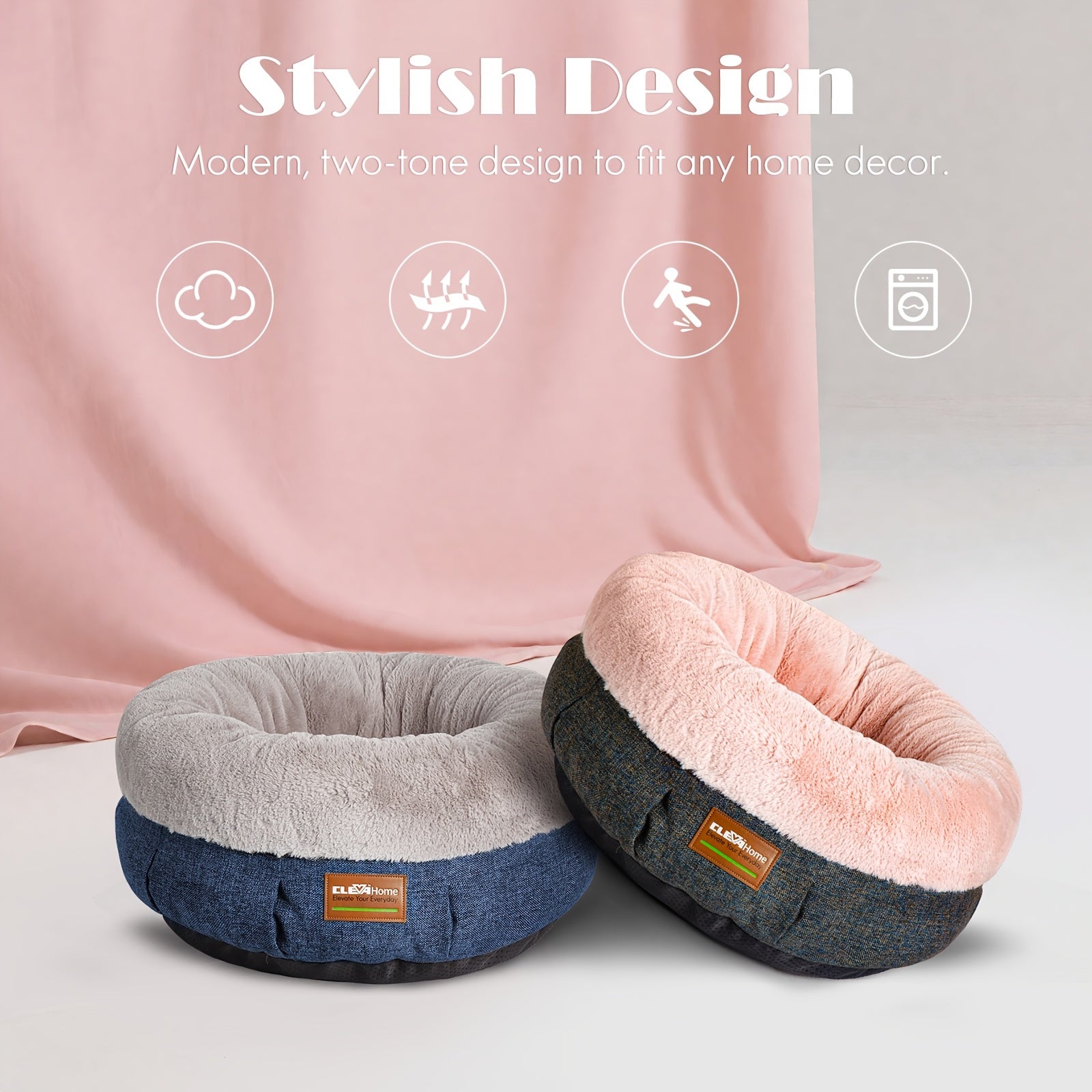 ClevaHome Cozy Cat Bed - Ultra-Soft Plush Pet Bed with Raised Sides and Anti-Slip Base, Comfortable Round Bed for Small Pets up to 11 lbs, Christmas Gift