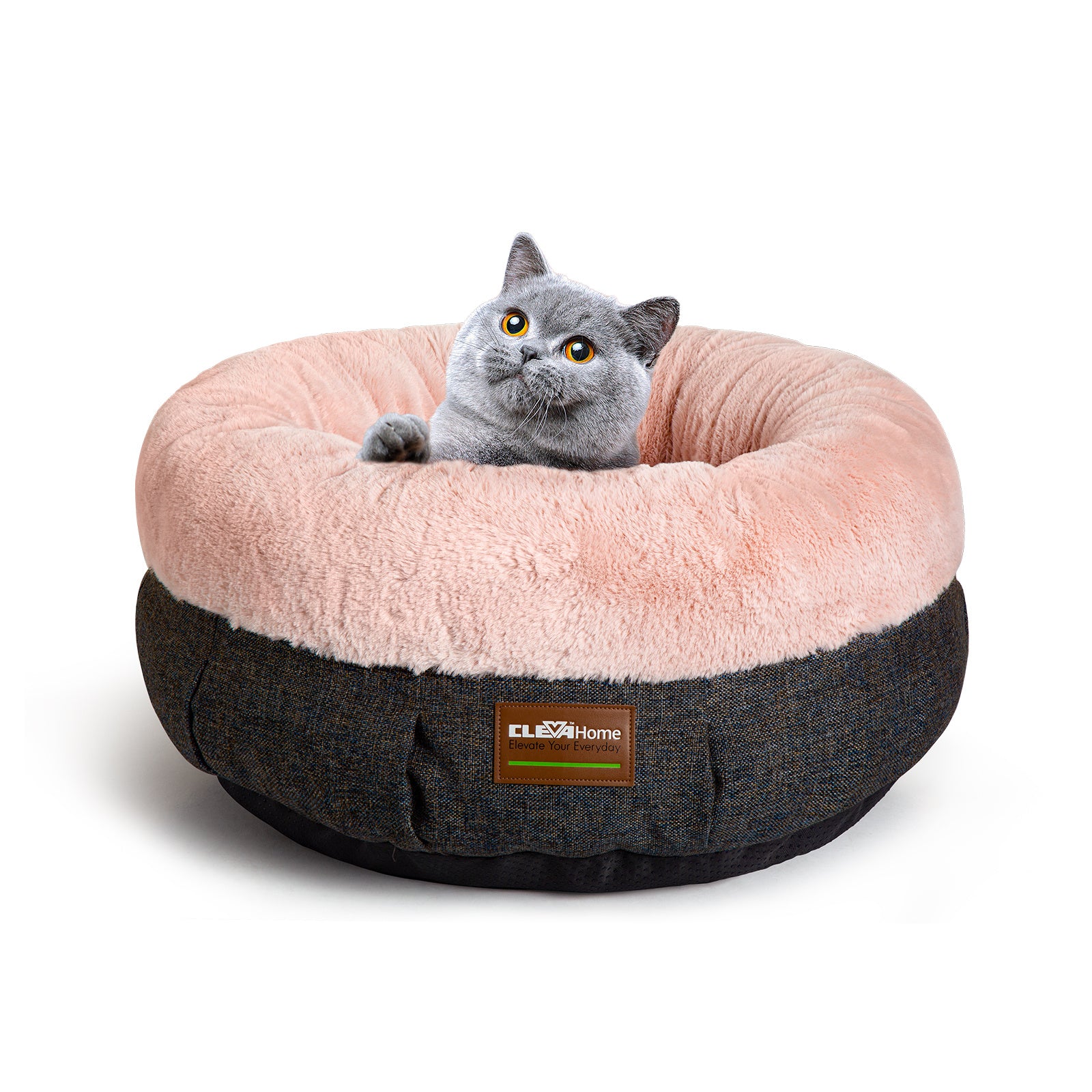 ClevaHome Cozy Cat Bed - Ultra-Soft Plush Pet Bed with Raised Sides and Anti-Slip Base, Comfortable Round Bed for Small Pets up to 11 lbs, Christmas Gift