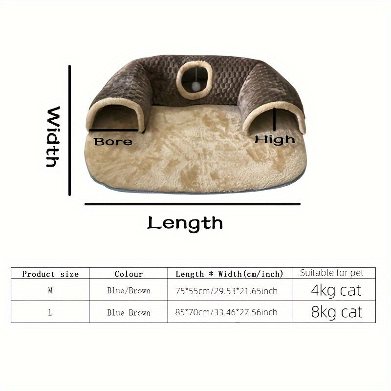 2-in-1 Non-Slip Cozy Cat Play Tunnel & Bed - Soft Polyester Fiber Fill, Easy Install Pet House