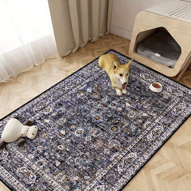 1pc Vintage Blue Bohemian Floral Pet Bed Mat - Plush, Easy-Clean, Non-Slip Dog & Cat Mat for Large Pets, Durable & Comfortable Cage Mat for Dogs and Cats, Pet Bed Mat, Bohemian Style Mat, Easy Clean Mat
