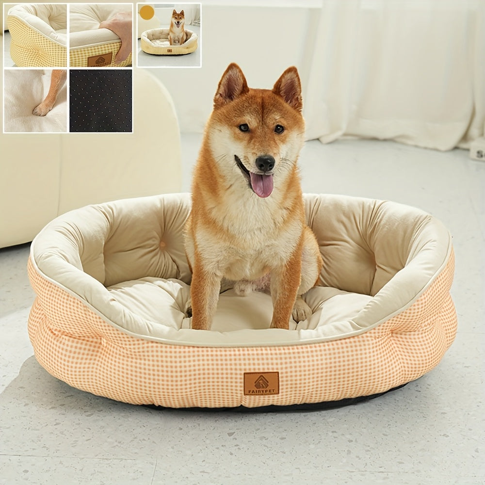 Round Grid Dog Bed - Durable Polyester Pet Bed with Plush Polypropylene Fill, Easy-Clean Machine-Washable All-Season Cozy Sleeping Pad for Small Medium Large Dogs, Mixed Colors, Dog Bed, Pet Furniture, Simple Design, Easy Maintenance
