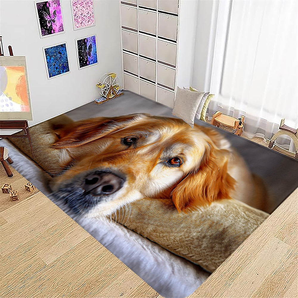 1pc Extra Large Rectangular Dog Bed Mat - Soft Plush Cushioned Floor Bed with Golden Retriever Design, Machine Washable Pet Bed for Large Rooms, Ideal for Small to Medium Dogs - Cozy Indoor Mat for Hardwood & Mat Floors, Durable & Easy Clean, Enhances