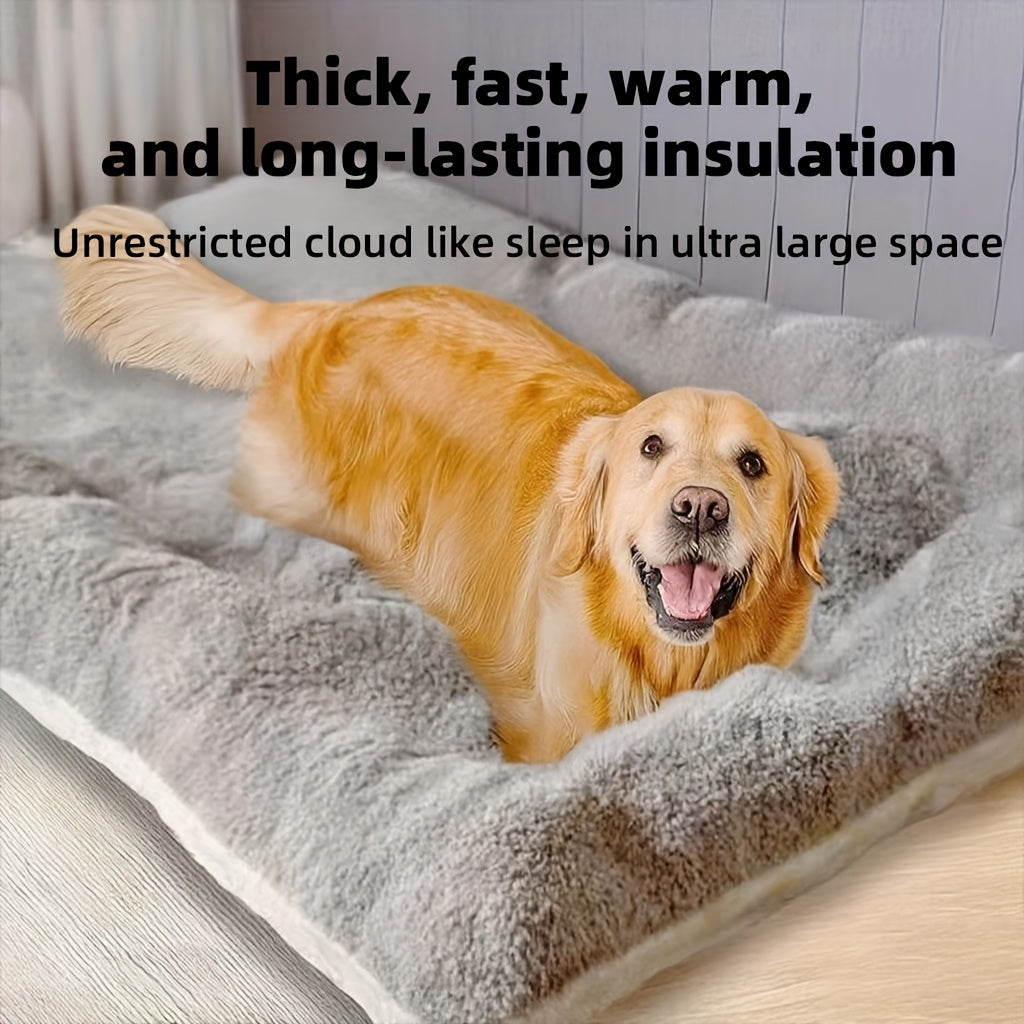 Extra-Large Thickened Dog Bed for Medium & Large Dogs - Washable Polyester Kennel Mat with Plush Gray Surface, Durable Square Design for Indoor/Outdoor Use, Winter Warmth & Easy Cleaning, Dog Bed Mat, Cozy Pet Furniture, Cozy Pet Accessory, Thickened