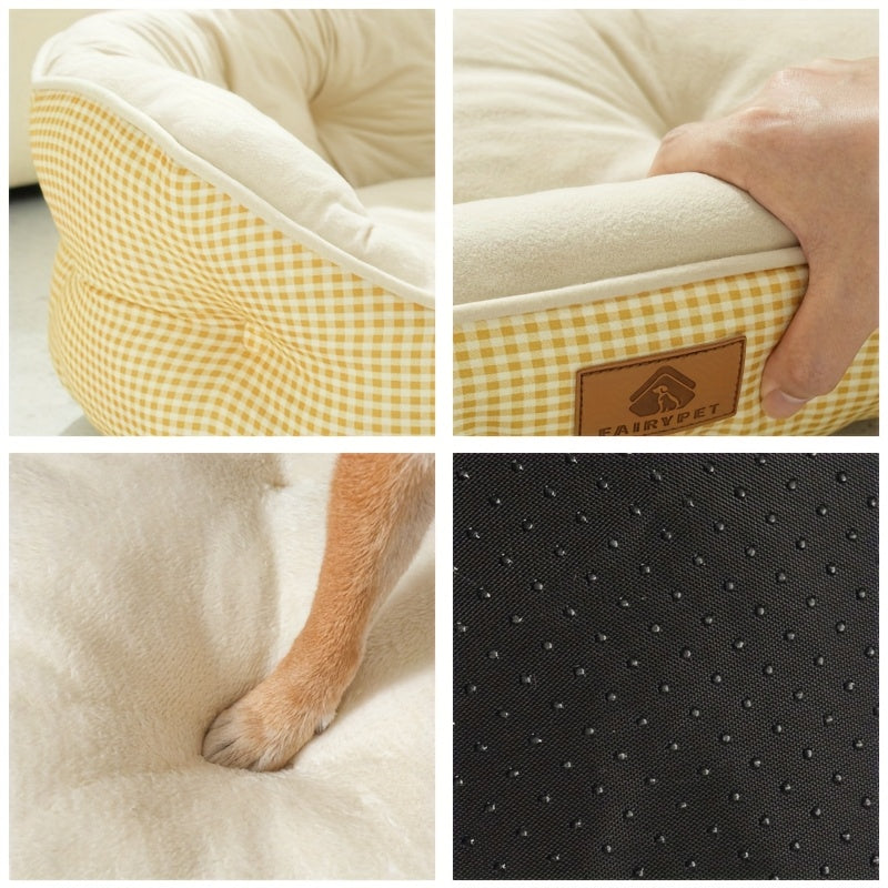 Round Grid Dog Bed - Durable Polyester Pet Bed with Plush Polypropylene Fill, Easy-Clean Machine-Washable All-Season Cozy Sleeping Pad for Small Medium Large Dogs, Mixed Colors, Dog Bed, Pet Furniture, Simple Design, Easy Maintenance