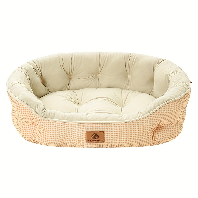 Round Grid Dog Bed - Durable Polyester Pet Bed with Plush Polypropylene Fill, Easy-Clean Machine-Washable All-Season Cozy Sleeping Pad for Small Medium Large Dogs, Mixed Colors, Dog Bed, Pet Furniture, Simple Design, Easy Maintenance