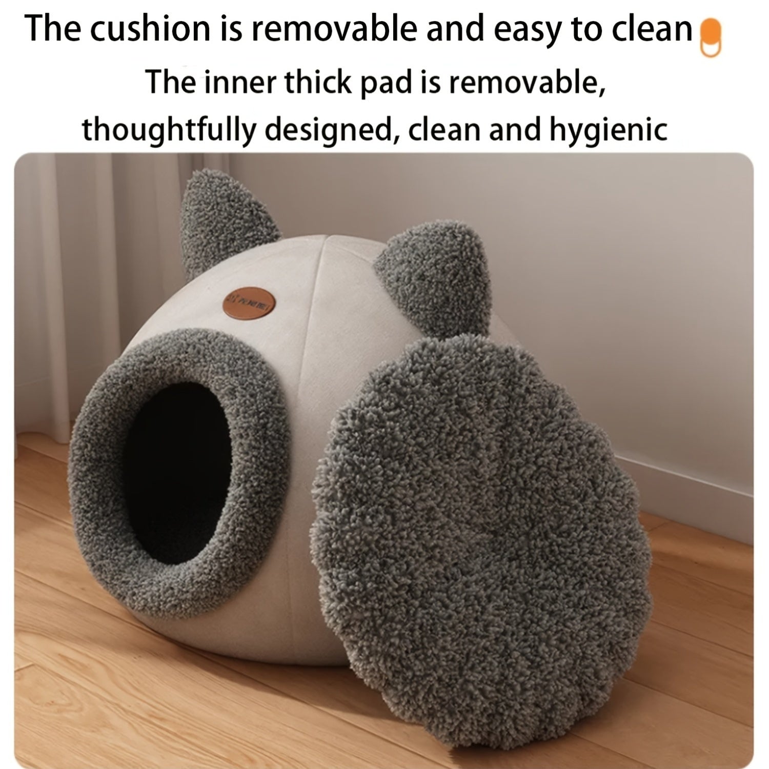 1pc Contemporary Large Cat House & Condo, Plush Polyester, Fully Enclosed Luxury Villa, Removable & Assembled, with Winter Warmth for Pet Cats