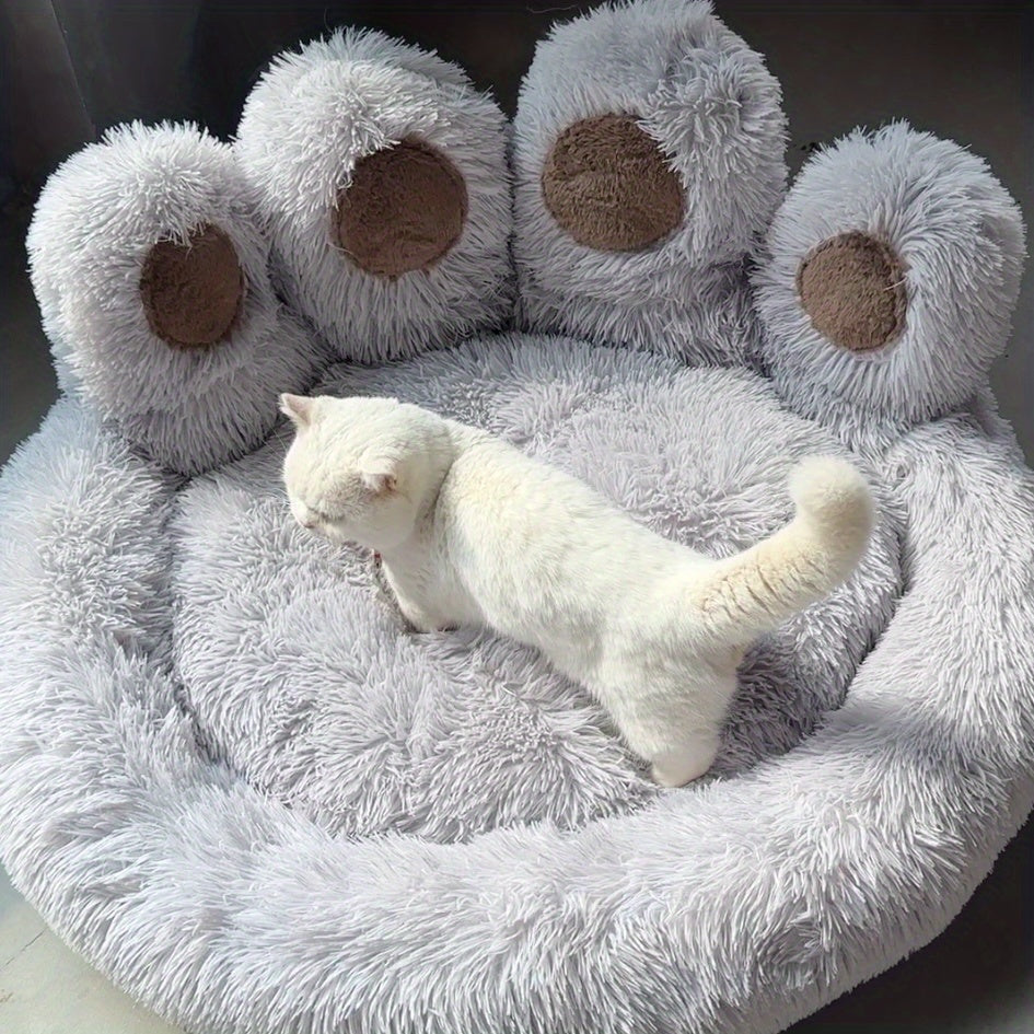 Deluxe Bear Paw Plush Pet Bed Ultra-Soft Faux Fur Round Lounger For Dogs & Cats, Warm And Calming Donut Nest With Anti-Slip Bottom, Thick PP  Filling, Machine Washable, Perfect For Small, Medium & Large Breeds All Year Round