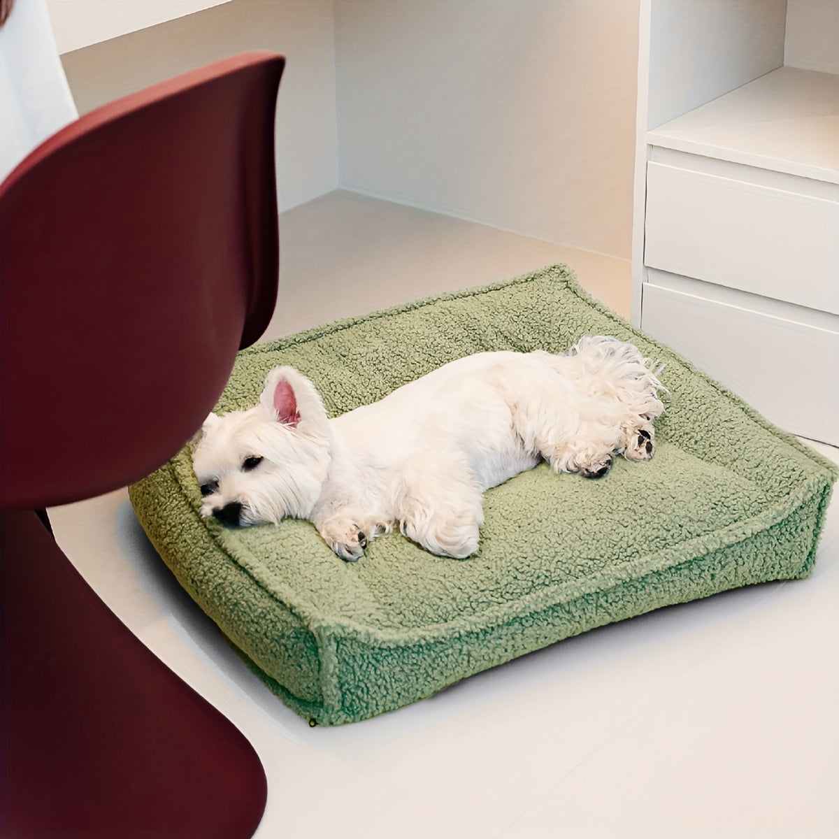 4-Season Pet Bed for Small to Medium Dogs & Cats - Washable Neck Support with Removable Pillow, Soft Plush Beige & Green Dog Bed with Marble Pattern, Durable Lightweight Design for Home & Travel, Pet Bed for Dogs, Cozy Pet Furniture, Stylish Pet