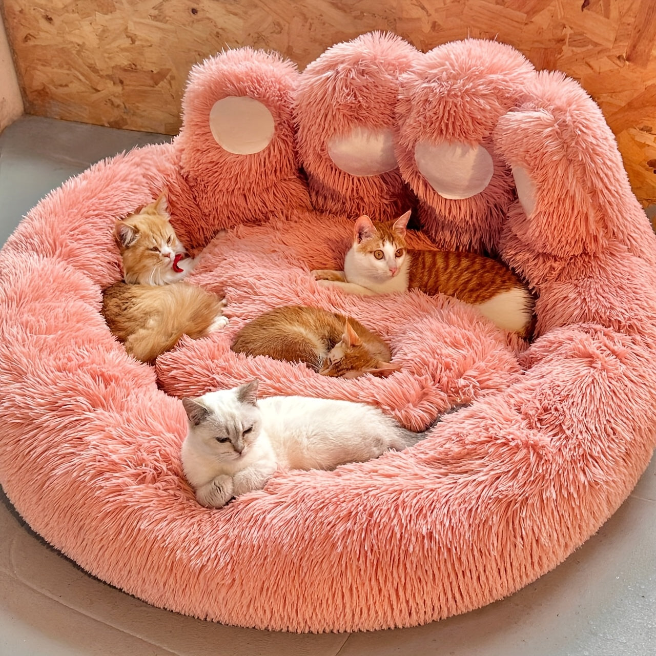 Deluxe Bear Paw Plush Pet Bed Ultra-Soft Faux Fur Round Lounger For Dogs & Cats, Warm And Calming Donut Nest With Anti-Slip Bottom, Thick PP  Filling, Machine Washable, Perfect For Small, Medium & Large Breeds All Year Round