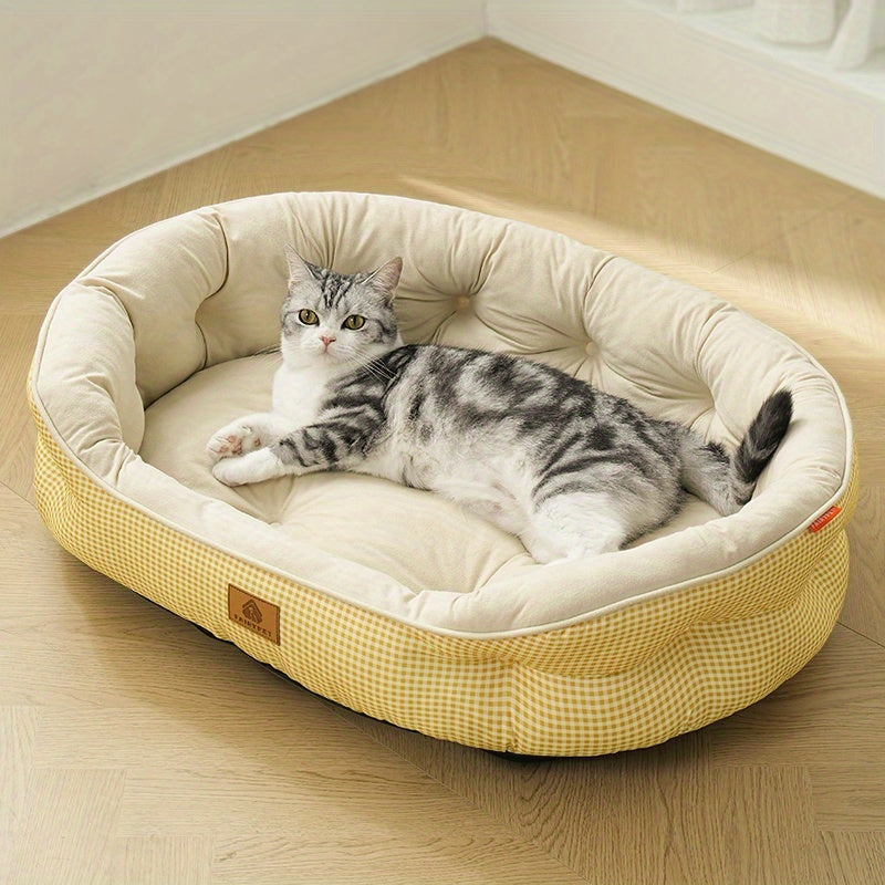 Round Grid Dog Bed - Durable Polyester Pet Bed with Plush Polypropylene Fill, Easy-Clean Machine-Washable All-Season Cozy Sleeping Pad for Small Medium Large Dogs, Mixed Colors, Dog Bed, Pet Furniture, Simple Design, Easy Maintenance