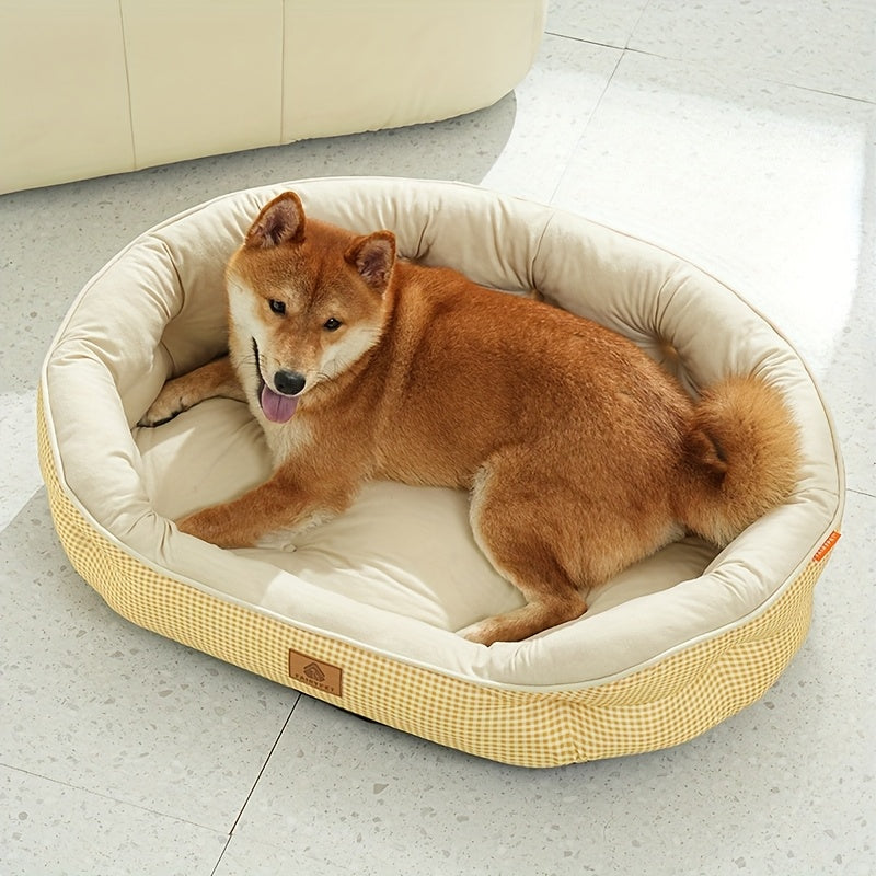 Round Grid Dog Bed - Durable Polyester Pet Bed with Plush Polypropylene Fill, Easy-Clean Machine-Washable All-Season Cozy Sleeping Pad for Small Medium Large Dogs, Mixed Colors, Dog Bed, Pet Furniture, Simple Design, Easy Maintenance