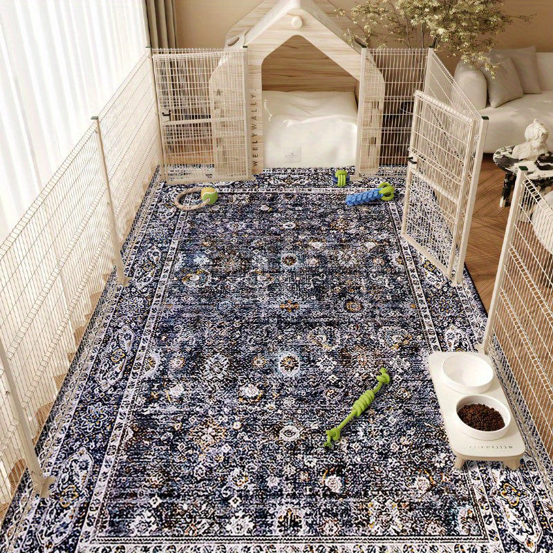 1pc Vintage Blue Bohemian Floral Pet Bed Mat - Plush, Easy-Clean, Non-Slip Dog & Cat Mat for Large Pets, Durable & Comfortable Cage Mat for Dogs and Cats, Pet Bed Mat, Bohemian Style Mat, Easy Clean Mat