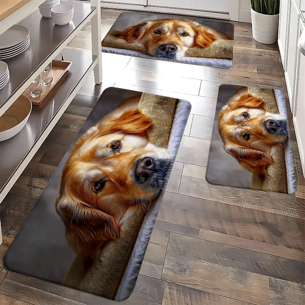 1pc Extra Large Rectangular Dog Bed Mat - Soft Plush Cushioned Floor Bed with Golden Retriever Design, Machine Washable Pet Bed for Large Rooms, Ideal for Small to Medium Dogs - Cozy Indoor Mat for Hardwood & Mat Floors, Durable & Easy Clean, Enhances