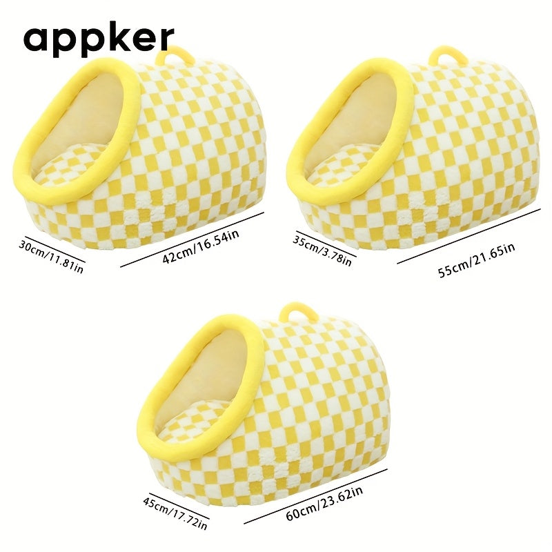 Appker Cozy Checkerboard Plush Cat Bed - Semi-Enclosed, Soft & Warm Indoor Kennel for Cats, Portable and Comfortable Hideaway, Appker