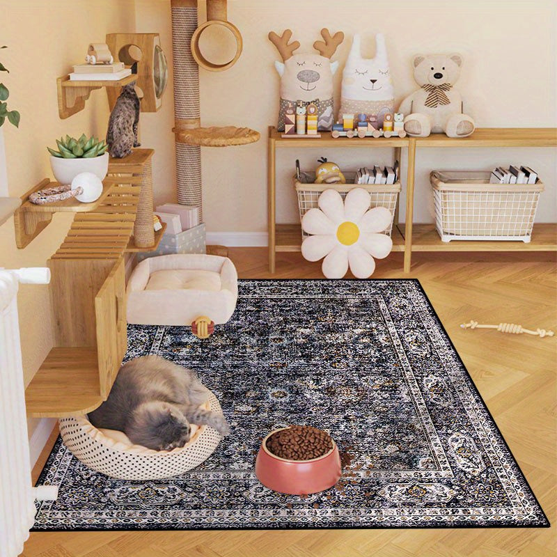 1pc Vintage Blue Bohemian Floral Pet Bed Mat - Plush, Easy-Clean, Non-Slip Dog & Cat Mat for Large Pets, Durable & Comfortable Cage Mat for Dogs and Cats, Pet Bed Mat, Bohemian Style Mat, Easy Clean Mat