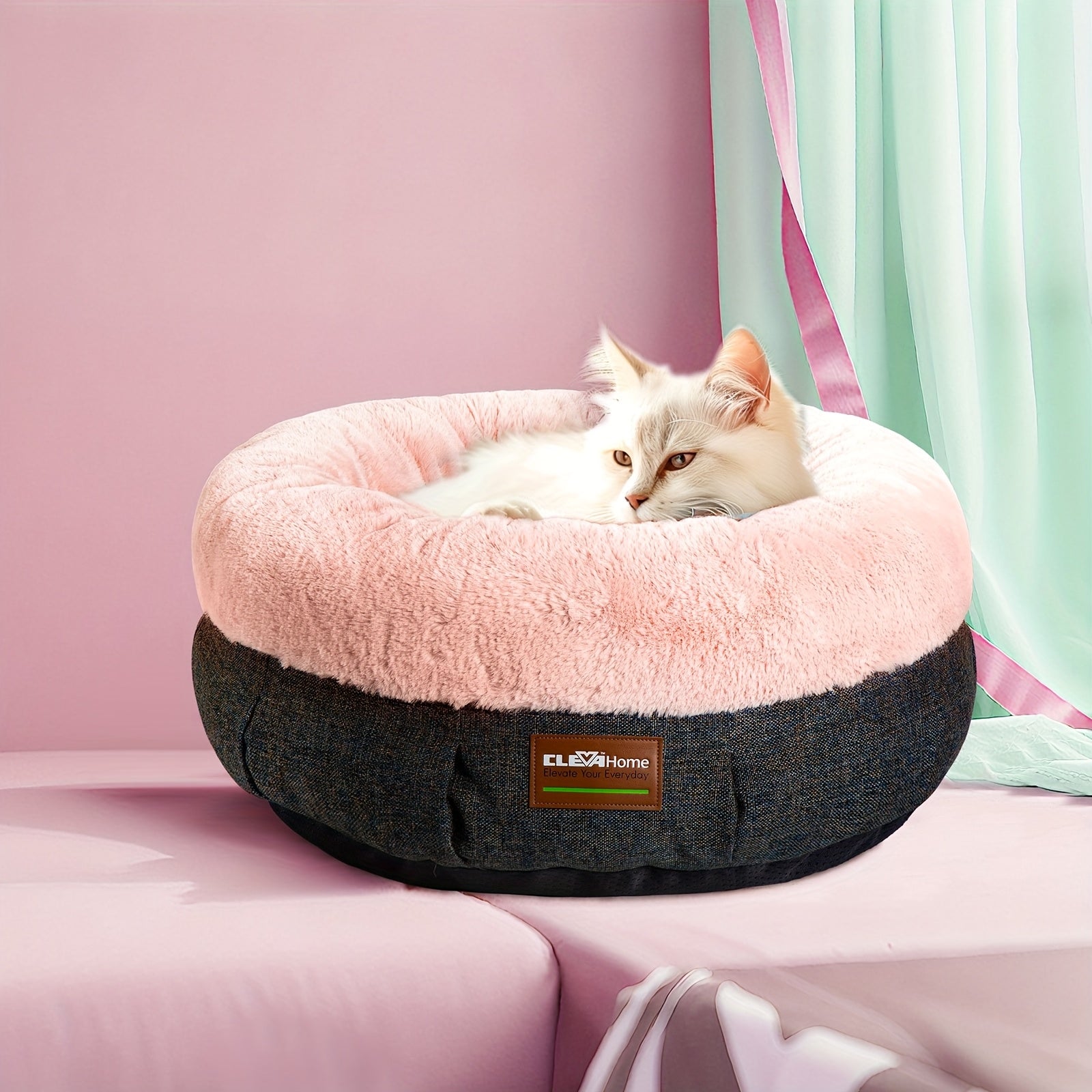 ClevaHome Cozy Cat Bed - Ultra-Soft Plush Pet Bed with Raised Sides and Anti-Slip Base, Comfortable Round Bed for Small Pets up to 11 lbs, Christmas Gift