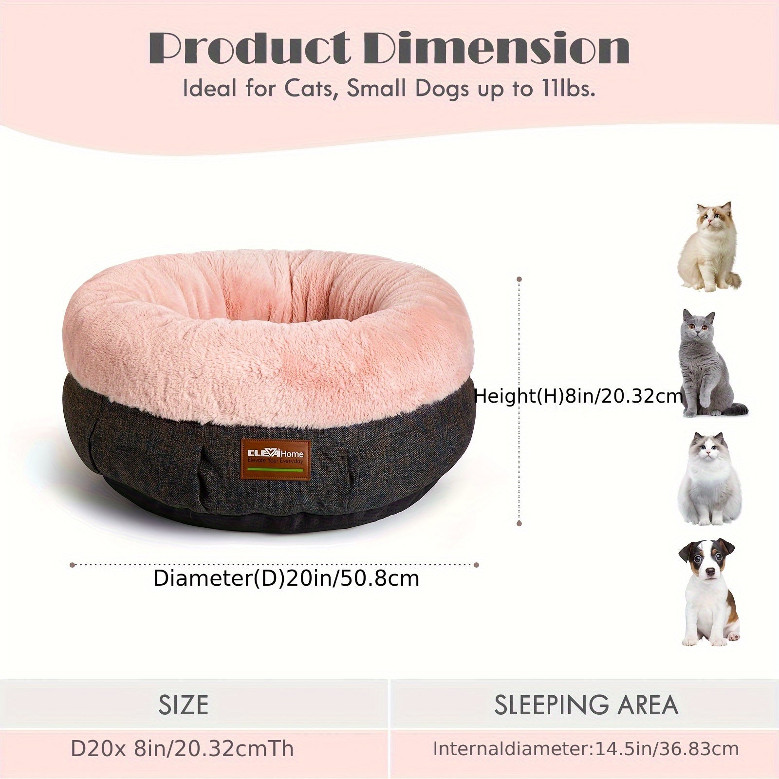 ClevaHome Cozy Cat Bed - Ultra-Soft Plush Pet Bed with Raised Sides and Anti-Slip Base, Comfortable Round Bed for Small Pets up to 11 lbs, Christmas Gift