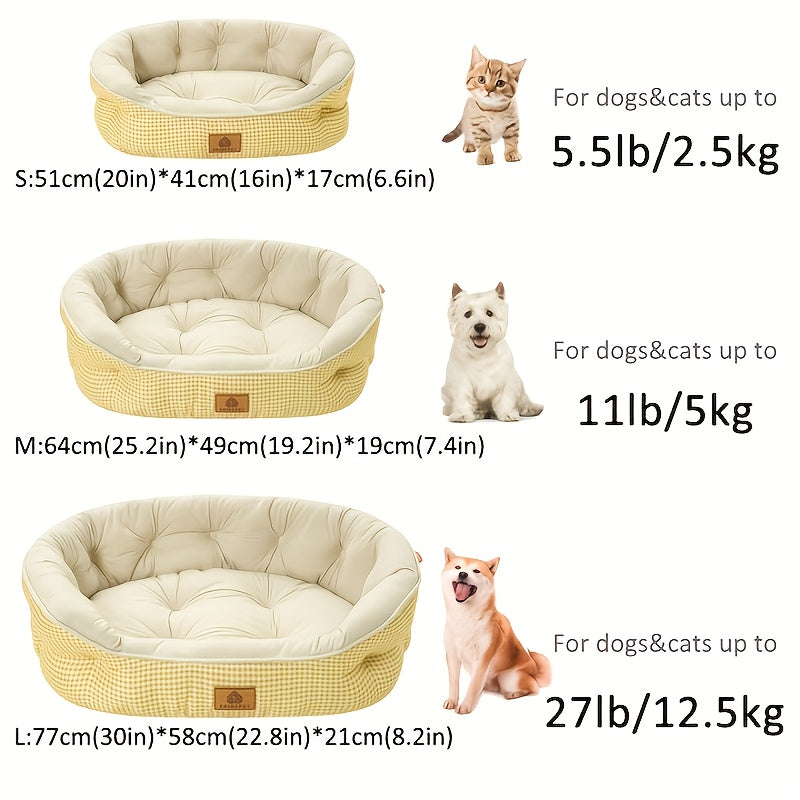 Round Grid Dog Bed - Durable Polyester Pet Bed with Plush Polypropylene Fill, Easy-Clean Machine-Washable All-Season Cozy Sleeping Pad for Small Medium Large Dogs, Mixed Colors, Dog Bed, Pet Furniture, Simple Design, Easy Maintenance