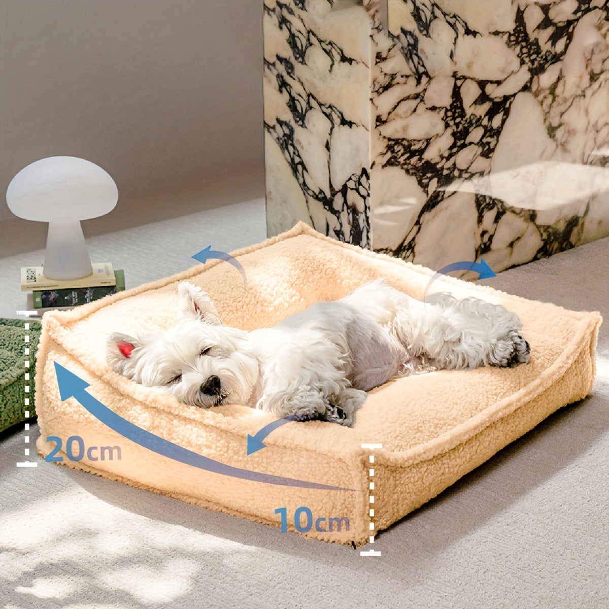 4-Season Pet Bed for Small to Medium Dogs & Cats - Washable Neck Support with Removable Pillow, Soft Plush Beige & Green Dog Bed with Marble Pattern, Durable Lightweight Design for Home & Travel, Pet Bed for Dogs, Cozy Pet Furniture, Stylish Pet
