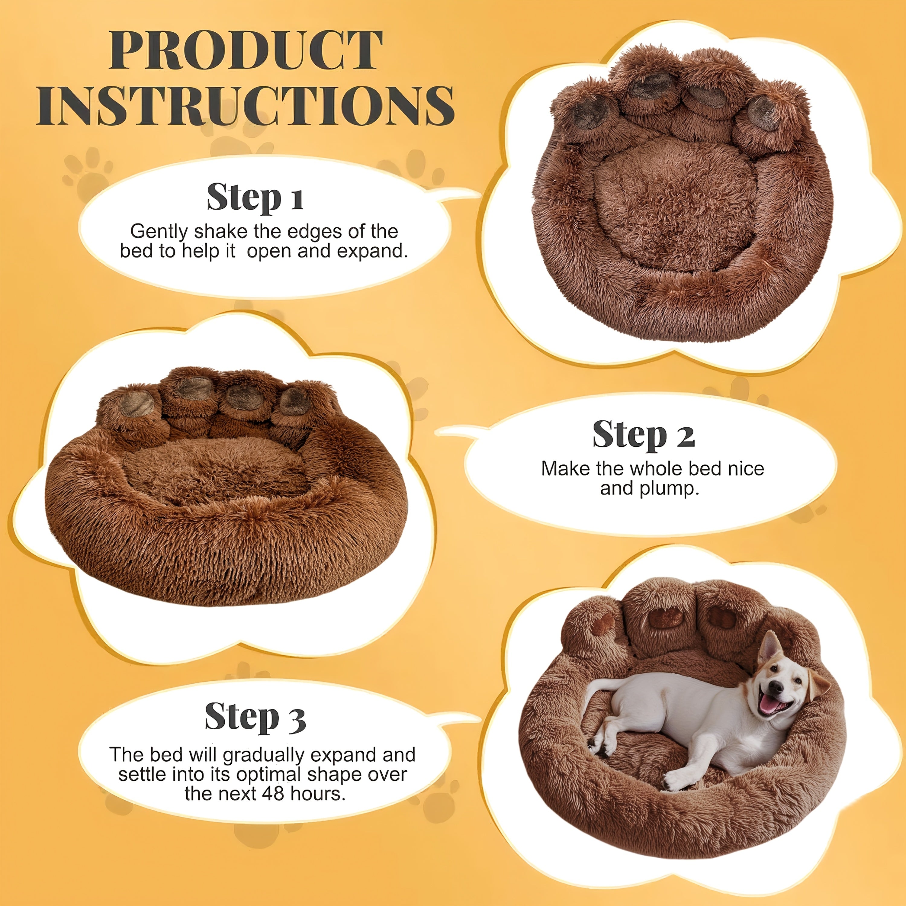 Deluxe Bear Paw Plush Pet Bed Ultra-Soft Faux Fur Round Lounger For Dogs & Cats, Warm And Calming Donut Nest With Anti-Slip Bottom, Thick PP  Filling, Machine Washable, Perfect For Small, Medium & Large Breeds All Year Round