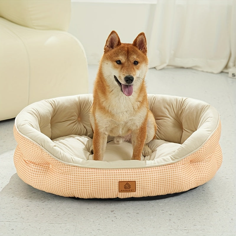 Round Grid Dog Bed - Durable Polyester Pet Bed with Plush Polypropylene Fill, Easy-Clean Machine-Washable All-Season Cozy Sleeping Pad for Small Medium Large Dogs, Mixed Colors, Dog Bed, Pet Furniture, Simple Design, Easy Maintenance