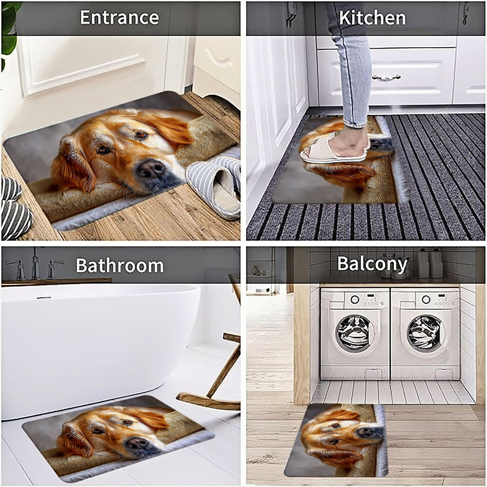 1pc Extra Large Rectangular Dog Bed Mat - Soft Plush Cushioned Floor Bed with Golden Retriever Design, Machine Washable Pet Bed for Large Rooms, Ideal for Small to Medium Dogs - Cozy Indoor Mat for Hardwood & Mat Floors, Durable & Easy Clean, Enhances