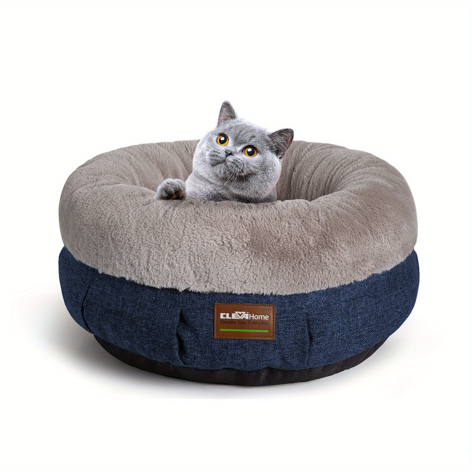 ClevaHome Cozy Cat Bed - Ultra-Soft Plush Pet Bed with Raised Sides and Anti-Slip Base, Comfortable Round Bed for Small Pets up to 11 lbs, Christmas Gift