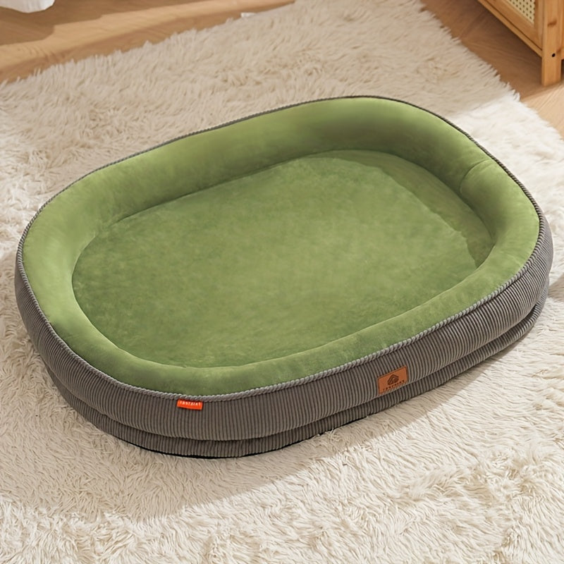 [1pc Soft Dog Bed] 1pc Soft Polyester Dog Bed with Memory Foam Insert | Non-Slip, Washable Pet Bed for Cats and Dogs, Medium to Large, Green and Black
