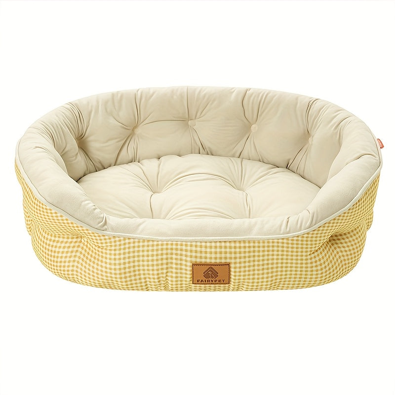Round Grid Dog Bed - Durable Polyester Pet Bed with Plush Polypropylene Fill, Easy-Clean Machine-Washable All-Season Cozy Sleeping Pad for Small Medium Large Dogs, Mixed Colors, Dog Bed, Pet Furniture, Simple Design, Easy Maintenance
