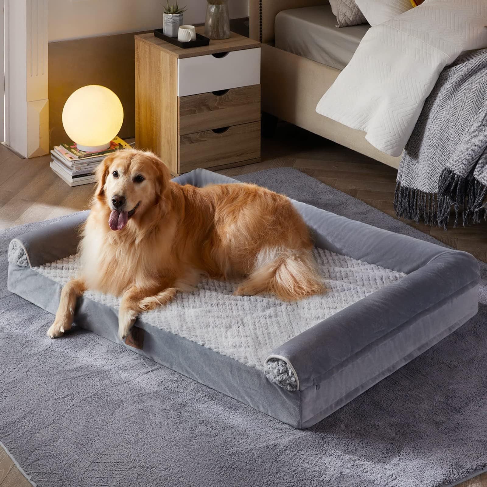 [Luxury Dog/Cat Bed] Luxury Rose Velvet Dog Bed/Cat Bed, Three-Sided Protection Cervical Design | Breathable and Refreshing for All Seasons, Durable Soft Long Plush