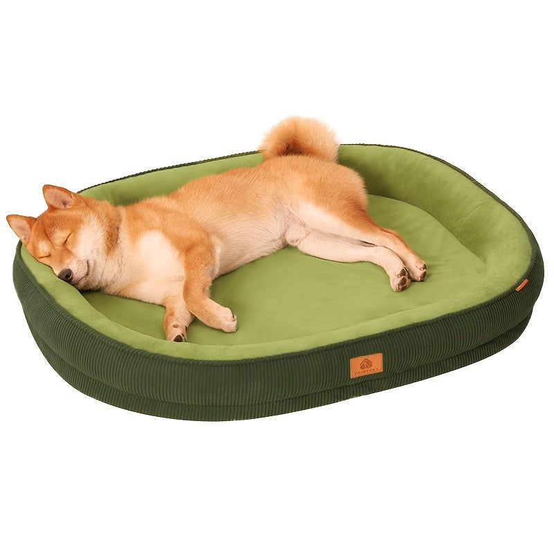 [1pc Soft Dog Bed] 1pc Soft Polyester Dog Bed with Memory Foam Insert | Non-Slip, Washable Pet Bed for Cats and Dogs, Medium to Large, Green and Black