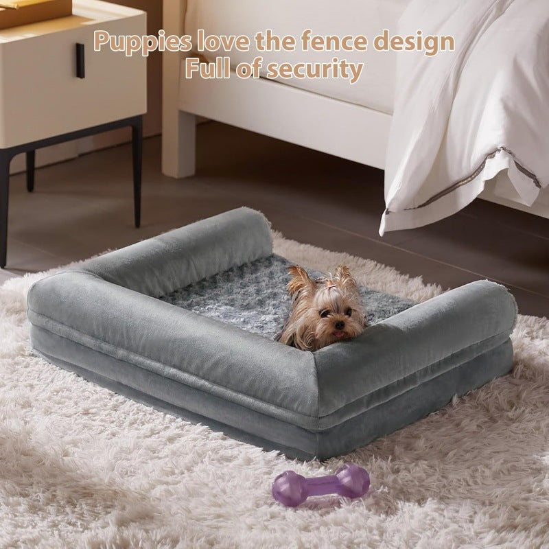 [Luxury Dog/Cat Bed] Luxury Rose Velvet Dog Bed/Cat Bed, Three-Sided Protection Cervical Design | Breathable and Refreshing for All Seasons, Durable Soft Long Plush