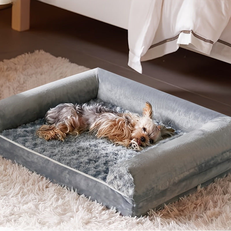 [Luxury Dog/Cat Bed] Luxury Rose Velvet Dog Bed/Cat Bed, Three-Sided Protection Cervical Design | Breathable and Refreshing for All Seasons, Durable Soft Long Plush