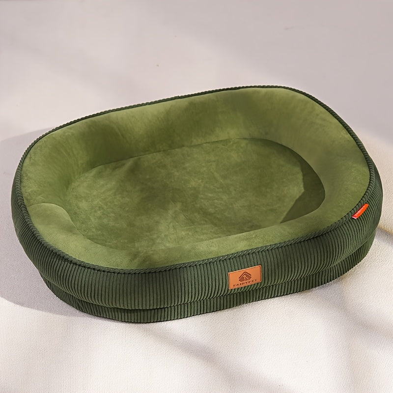 [1pc Soft Dog Bed] 1pc Soft Polyester Dog Bed with Memory Foam Insert | Non-Slip, Washable Pet Bed for Cats and Dogs, Medium to Large, Green and Black