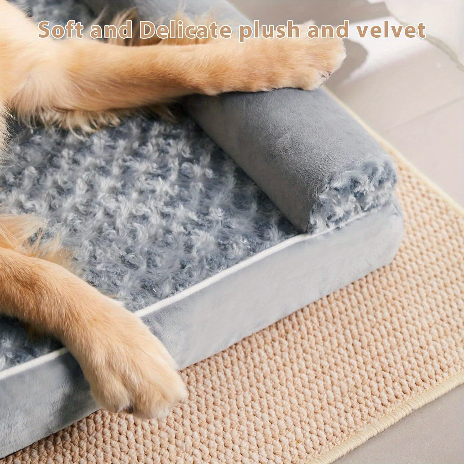 [Luxury Dog/Cat Bed] Luxury Rose Velvet Dog Bed/Cat Bed, Three-Sided Protection Cervical Design | Breathable and Refreshing for All Seasons, Durable Soft Long Plush