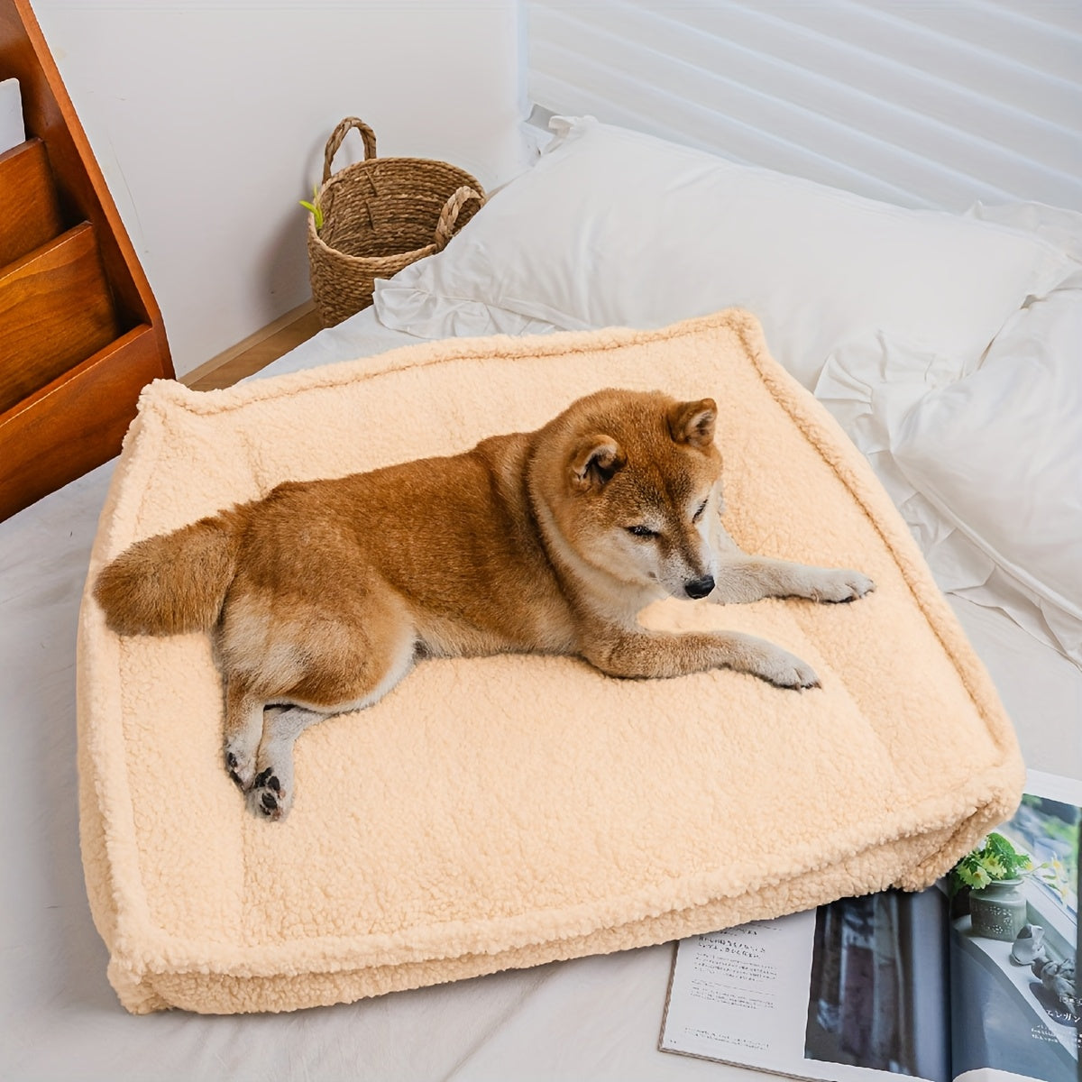 4-Season Pet Bed for Small to Medium Dogs & Cats - Washable Neck Support with Removable Pillow, Soft Plush Beige & Green Dog Bed with Marble Pattern, Durable Lightweight Design for Home & Travel, Pet Bed for Dogs, Cozy Pet Furniture, Stylish Pet