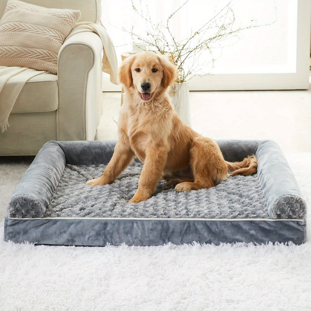 [Luxury Dog/Cat Bed] Luxury Rose Velvet Dog Bed/Cat Bed, Three-Sided Protection Cervical Design | Breathable and Refreshing for All Seasons, Durable Soft Long Plush