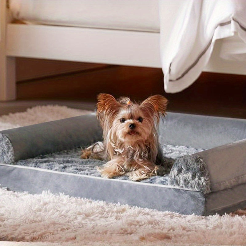 [Luxury Dog/Cat Bed] Luxury Rose Velvet Dog Bed/Cat Bed, Three-Sided Protection Cervical Design | Breathable and Refreshing for All Seasons, Durable Soft Long Plush