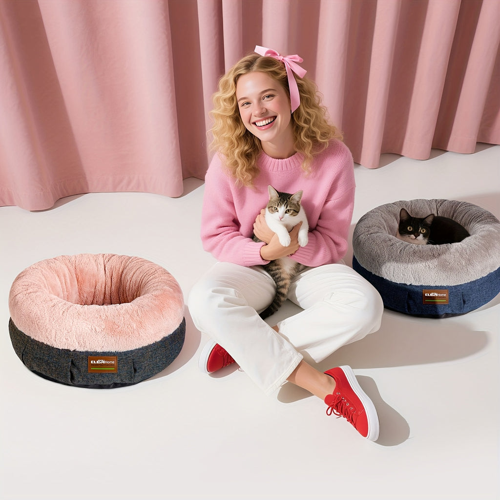 ClevaHome Cozy Cat Bed - Ultra-Soft Plush Pet Bed with Raised Sides and Anti-Slip Base, Comfortable Round Bed for Small Pets up to 11 lbs, Christmas Gift